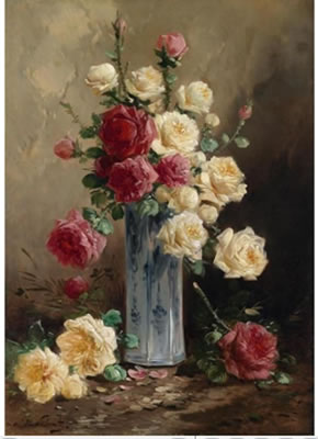 Bouquet of Roses in Porcelain Vase