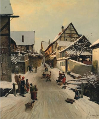 Toboggan Ride, Winter in the Riesengebirge by Rudolph Heinrich Schuster - Auction record, sale price, and art valuation. Compare with similar artists and explore comparable artworks.