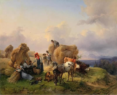 Harvesting in the Foothills of the Alps by Friedrich Gauermann - Auction record, sale price, and art valuation. Compare with similar artists and explore comparable artworks.