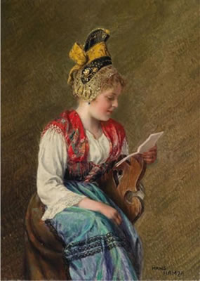 Girl with Golden Bonnet Reading a Letter