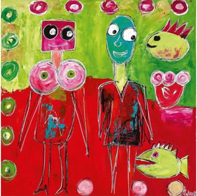 Sample artwork by Line B (20/21st centuries), known for bright colored cartoonist style/illustrations - View similar artists and auction records