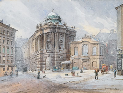 The old Burgtheater in a snow flurry by Carl Wenzel Zajicek - Auction record, sale price, and art valuation. Compare with similar artists and explore comparable artworks.