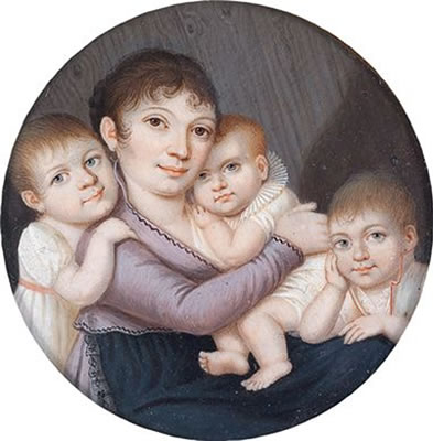A portrait of a mother and three children