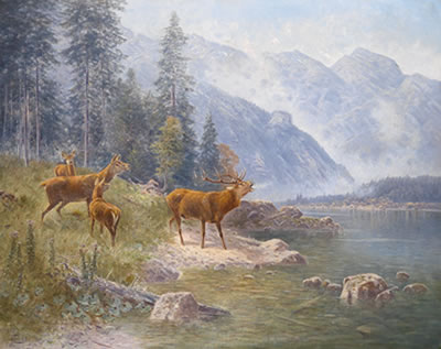 Red Deer on the Lake Shore