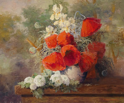 Corn Poppies and Guelder Roses in a Vase