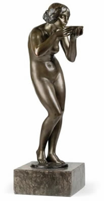 A female nude drinking