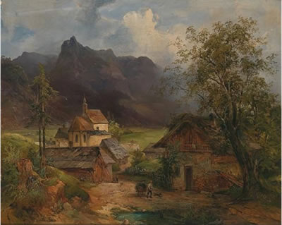 Open Landscape with Walkers and a Flock of Sheep in the background