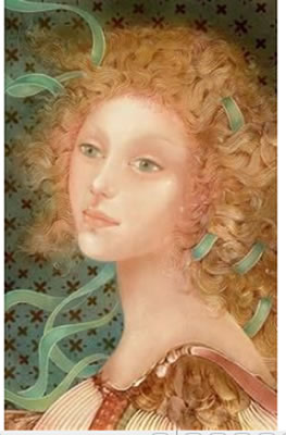 Portrait of a girl wearing green bands in her hair