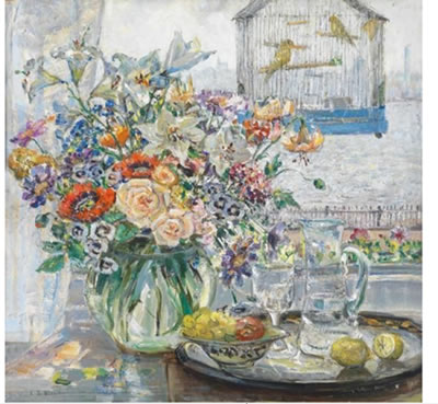 Flowers and bird cage