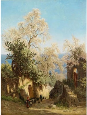 Southern Coastal Landscape with Trees in Blossom