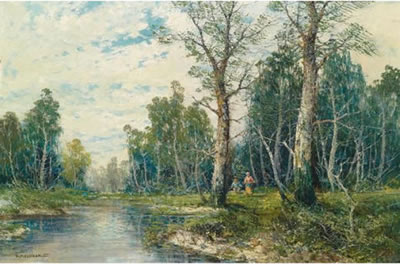 Collecting Wood in the Lobau (?) by Georg Fischhof - Auction record, sale price, and art valuation. Compare with similar artists and explore comparable artworks.