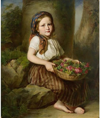 Girl with a Basketful of Alpine Roses by Georg Decker - Auction record, sale price, and art valuation. Compare with similar artists and explore comparable artworks.