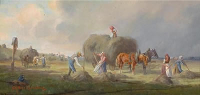 Haymaking by Ludwig Muller Cornelius - Auction record, sale price, and art valuation. Compare with similar artists and explore comparable artworks.