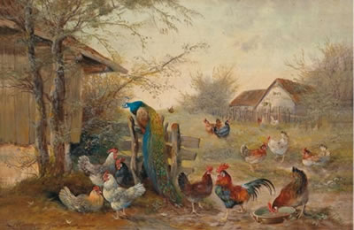 Sample artwork by Max Hanger Jr (1898 - 1961), known for rural genre, barnyard painting - View similar artists and auction records