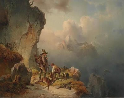 The Chamois Hunt in the High Mountains