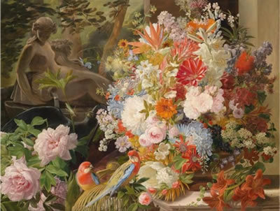 Still Life with Flowers, set by the Schöner Brunnen with the Nymph Egeria, in the Park at Schönbrunn Palace by Leopold Stoll - Auction record, sale price, and art valuation. Compare with similar artists and explore comparable artworks.