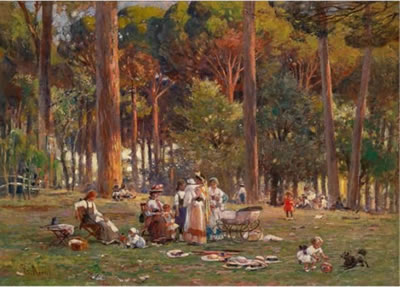 The Picnic (In the Park at the Villa Borghese?) by Franz Theodor Aerni - Auction record, sale price, and art valuation. Compare with similar artists and explore comparable artworks.