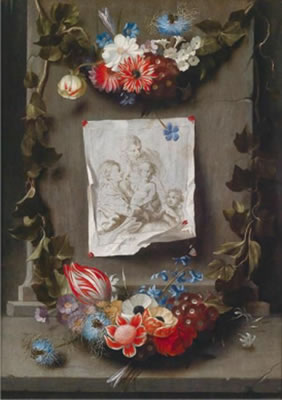 A trompe-l'oeil of a drawing showing the Holy Family by Michel Bouillon - Auction record, sale price, and art valuation. Compare with similar artists and explore comparable artworks.