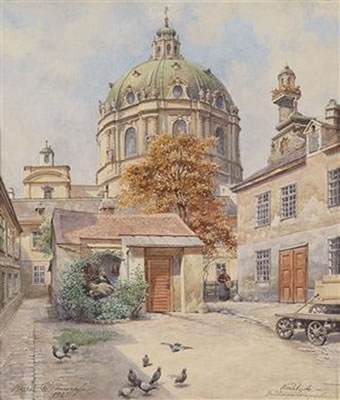 St. Charles' Cathedral seen from the nearby tavern "Frühwirtshaus