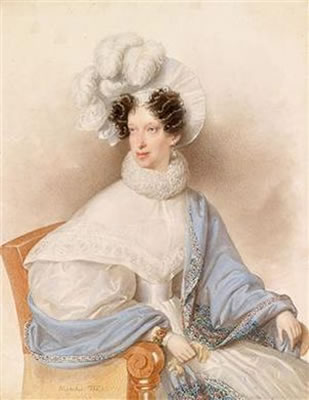 A portrait of a lady in a white dress and a lightblue cape with a plumed hat, seated in an armchair by Josef Kriehuber - Auction record, sale price, and art valuation. Compare with similar artists and explore comparable artworks.