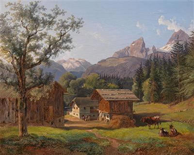 In the Berchtesgadener Land, Farmhouse in the Ramsau with the Watzmann and the Kleiner Watzmann Mountains