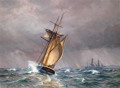 Sailing Ships on a Stormy Sea