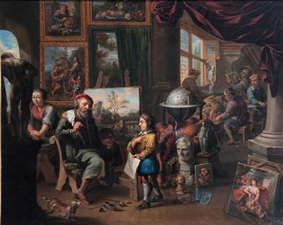 In the painter's studio; At the doctor's, pendants by Balthasar Van Den Bossche - Auction record, sale price, and art valuation. Compare with similar artists and explore comparable artworks.