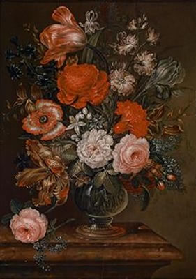 Two still lifes of flowers in glass vases (a pair)