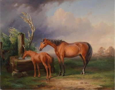 Mare and Foal by the Watertrough