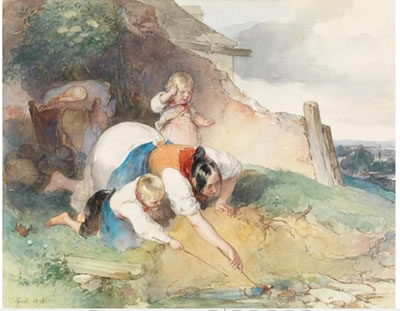 Young Woman Rescuing a Drowning Doll