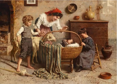 Sample artwork by Eugenio Edouardo Zampighi (1859 - 1944), known for figure, genre painting - View similar artists and auction records