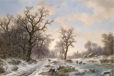 Sample artwork by Remigius Adrianus Haanen (1812 - 1894), known for snow scenes and atmospheric light landscapes with trees, water, figures - View similar artists and auction records