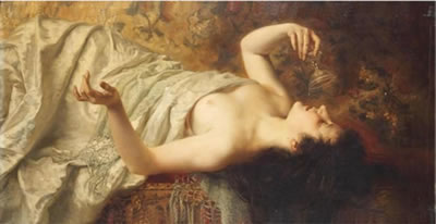 Female Semi-Nude Reclining with Goblet in her Right Hand