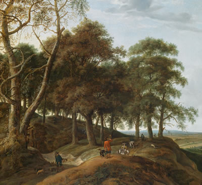 Wooded landscape with a huntsman