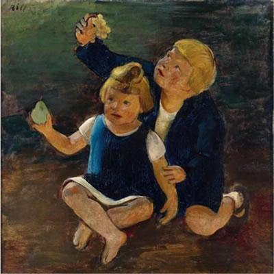 Two children with fruit