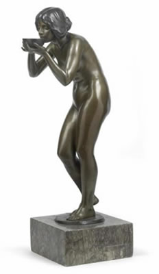 A female nude drinking