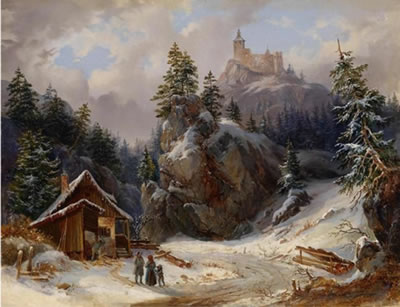 Encounter in a Winter Landscape beneath the Ruins of a Castle
