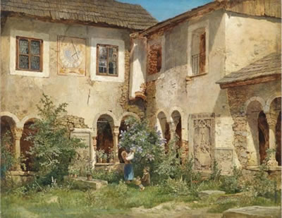 Children Picking Flowers in a Monastery Courtyard (Millstatt?