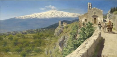 Scene from Taormina with a View of Mount Etna