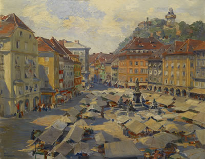 Market in Graz by Ferdinand Pamberger - Auction record, sale price, and art valuation. Compare with similar artists and explore comparable artworks.