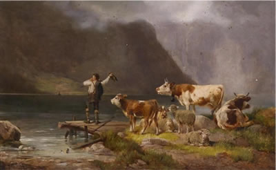 Shepherd Boy with his Herd by the Lake Shore