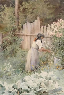 A peasant woman in her vegetable garden
