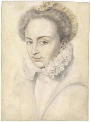 A portrait of a young woman in a ruffled collar