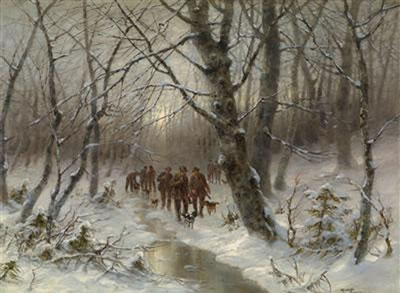 Hunters in a Winter Woodland