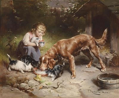 Sample artwork by Carl Reichert (1836 - 1918), known for animal genre, elongated dog images and every day human-life painting, stage sets - View similar artists and auction records