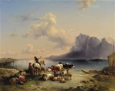Herders and Cattle on Attersee by Friedrich Gauermann - Auction record, sale price, and art valuation. Compare with similar artists and explore comparable artworks.