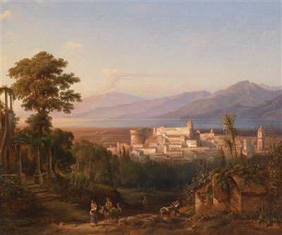 View of the Castello Aragonese di Reggio Calabria and View of Mount Etna