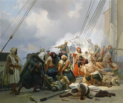 Battle at Sea, Canon Being Brought into Position on Deck