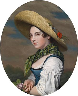 A young girl with a straw hat and a rose