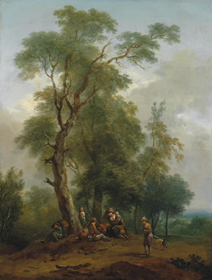 Two wooded landscapes with figural staffage (Dawn and Twilight)